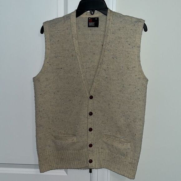 Vintage Robert Bruce Wool blend cardigan speckled print creme sweater vest M - Picture 1 of 5